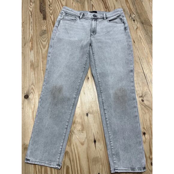 White House Black Market WHBM Mid Rise Girlfriend Gray jeans Size 12 - Picture 1 of 7